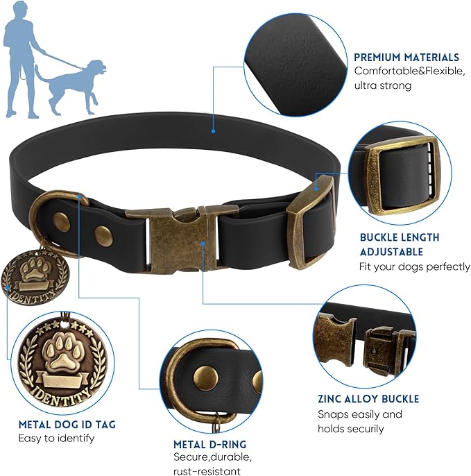 Wisedog Dog Collar and Leash Set, Waterproof Adjustable Puppy Collars with Cute Tag 6FT Dog Leash with Poop Bag for Small Medium Large Dogs (XS(Collar:8.5"-12";Leash:4 ft), Black)