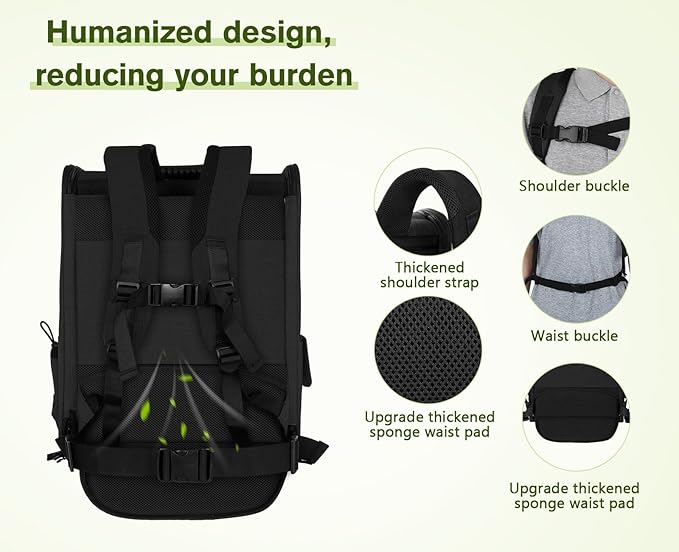 Pecute Cat Backpack, Adult Cat Backpackswith Breathable Mesh, Collapsible Small Dog Backpack, Pet Backpack with Multi-Pockets, Great for Travel Hiking Camping (Black)