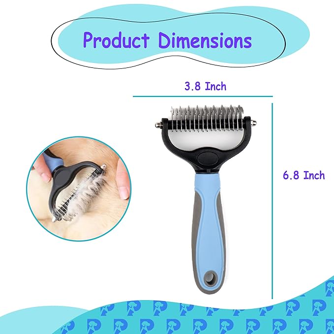 Double-Sided Pet Grooming Tool Undercoat Rake for Dogs and Cats - Professional Dematting Brush, Shedding Comb, Mat Remover, Deshedding, Safe Detangler, Fur Maintenance, Long-Haired Pets