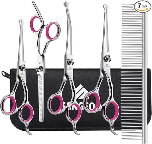 Dog Grooming Scissors, 6-in-1 Professional Dog Grooming Kit, 4CR Stainless Steel Dog Scissors for Grooming, Heavy Duty Dog Shears for Grooming, Dog Grooming Supplies Pet Grooming Kit for Dogs at Home