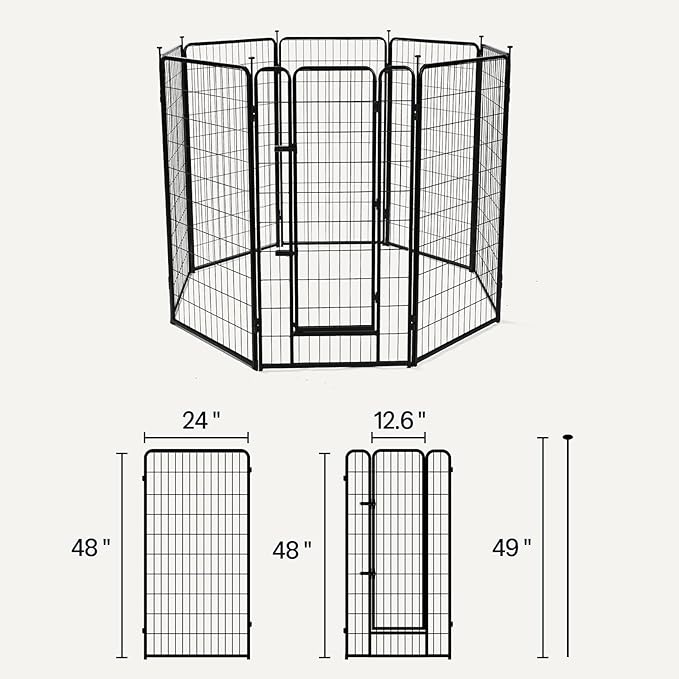 Amazon Basics Dog Playpen, 8 Panels Metal Fence with Door, Foldable for Indoor and Outdoor Use, Suitable for Small to Medium Sized Dogs, 48 Inch Height, Black
