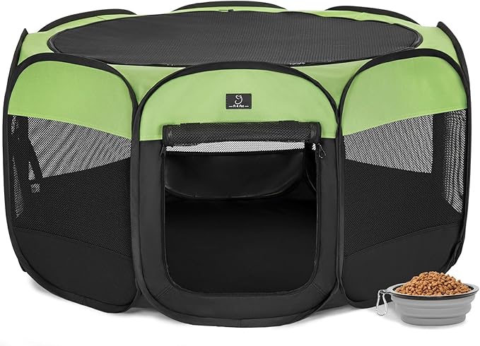 A4Pet Dog Playpen, Portable Pet Playpen, Foldable Dog Playpen Indoor/Outdoor - Ideal for Puppies, Kittens, and Small Animals - Removable Zipper & Collapsible Travel Bowl