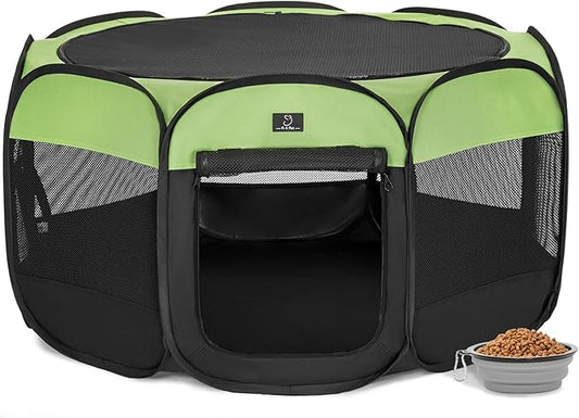 A4Pet Dog Playpen, Portable Pet Playpen, Foldable Dog Playpen Indoor/Outdoor - Ideal for Puppies, Kittens, and Small Animals - Removable Zipper & Collapsible Travel Bowl