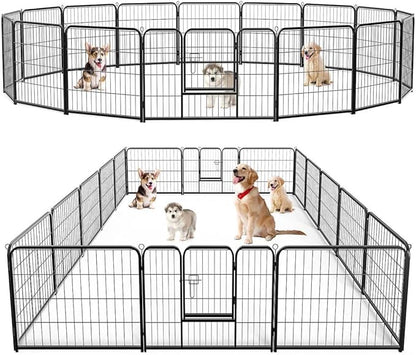 Dog Playpen, 16 Panel 24 Height Puppy Fence Exercise Pen for Yard Gate, Indoor Outdoor Heavy Duty Anti-Rust Metal Playpens with Doors Portable for RV Camping - Small/Medium/Large Pets