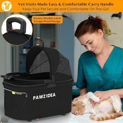 PAWZIDEA Portable Small Dog Crate for Car Travel, Enclosed Pet Car Seats for Small/Medium Dogs & Cats, Reversible No-Zip Canopy, Soft-Sided Pet Carrier Cage, Collapsible Travel Dog Kennel, Chew-Proof