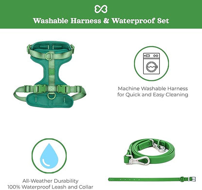 Dog Harness and Leash Set | BearBone No Pull Dog Harness and Waterproof Dog Collar and Leash Set | Heavy Duty Dog Harness, Leash and Collar | Leash, Collar and Harness Large Size Dog (Green, Large)