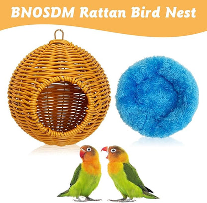 BNOSDM Rattan Bird Nest Parrot Nesting House Parakeet Nesting Soft Lovebird Warm Bed Sleeping for Parrots Bird Cage Accessories for Cockatiels Budgerigars Finches Canaries (Single-Hole Style)