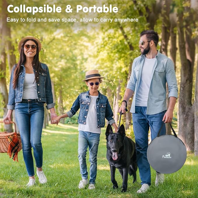 Dog Playpen, Portable Pet Playpen Cat PlayPen, 600D Oxford Dog Kennel Tent Crate, Waterproof&Breathable, Indoor Outdoor Travel Camping Use for Medium/Large Breed with Carrying Case+Folding Bowl,M,Gray