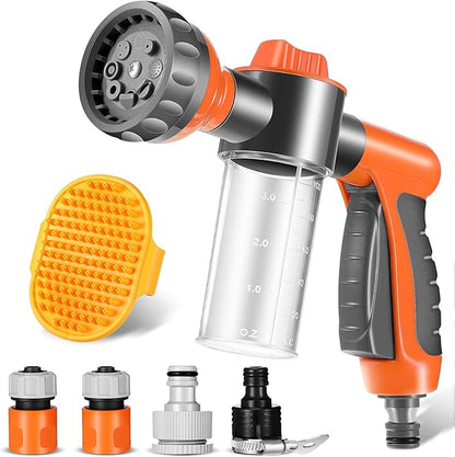 6 Pieces Dog Wash Hose Attachment with Soap Dispenser Pet Bathing Tool Set Dog Comb Brush for Pet Washing(9.4 x 2.7 x 6.7 Inch,Orange)