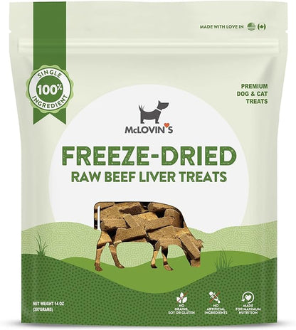 McLovin's Pet Freeze Dried Raw Beef Liver Dog Treats and Toppers, 14 oz. - Single Ingredient, Grain-Free, Gluten-Free, High-Protein Treat  Healthy Dog Training Treats