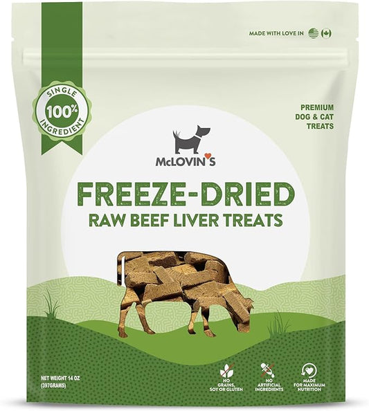 McLovin's Pet Freeze Dried Raw Beef Liver Dog Treats and Toppers, 14 oz. - Single Ingredient, Grain-Free, Gluten-Free, High-Protein Treat  Healthy Dog Training Treats