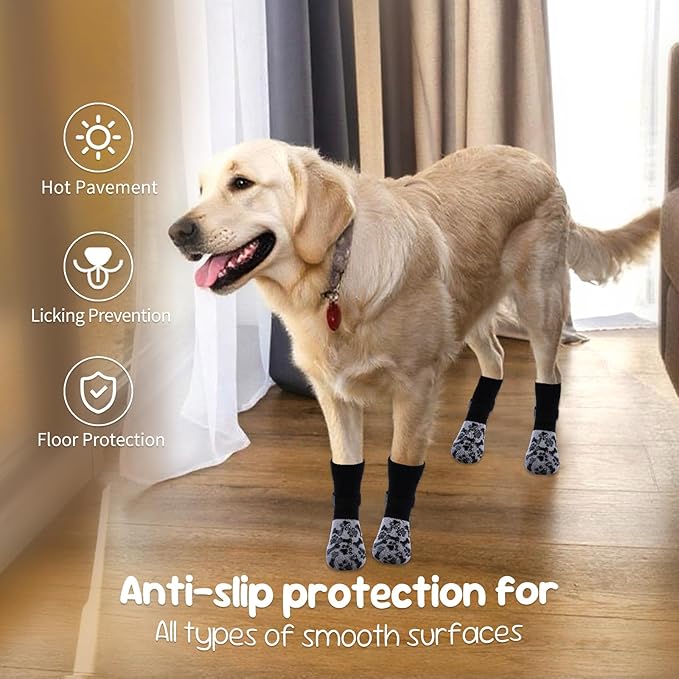 Non-Slip Dog Socks for Hot/Cold Pavement and Hardwood Floors - Prevents Licking and Slipping, and Provides Dog Paw Protection Dog Grip-Enhanced Shoes & Boots for Small,Medium,Large and Senior Dogs