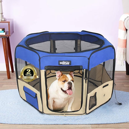 EliteField 2-Door Soft Pet Playpen (2 Year Warranty), Exercise Pen, Multiple Sizes and Colors Available for Dogs, Cats and Other Pets (36" x 36" x 24"H, Royal Blue+Beige)