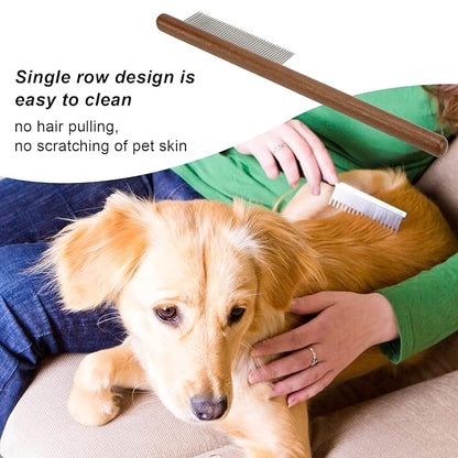 Pet Comb for Grooming Logh Haired - Dog and Cat Flea Comb - Removes and Prevents Matted Fur Brush - Stainless Steel Teeth Grooming Comb for Pet Cleaning Styling Hair