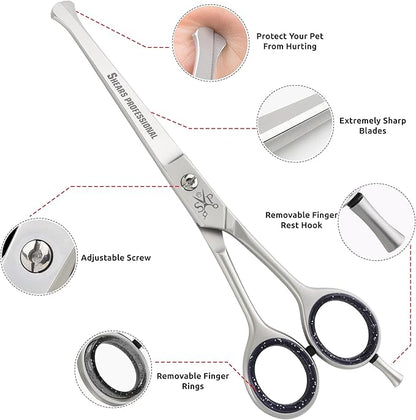 Dog Grooming Scissors, Hair Cutting Scissors, Straight for Pet and Saloon Use (Ball Tip STR 4.5) Grooming Scissor for Dog with Round Tip