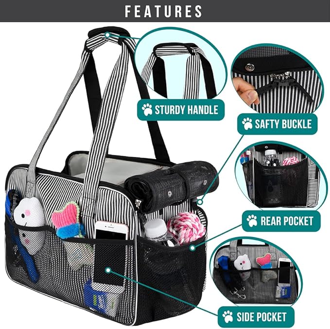 PetAmi Small Dog Purse Carrier, Soft-Sided Pet Carrier Bag with Pockets, Portable Puppy Cat Travel Handbag Tote, Airline Approved Breathable Mesh, Poop Bag Dispenser, Max 18 lbs, Stripe Black