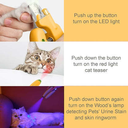 Cats Nail Clipper Trimmer with LED Light Grooming Tools for Pets Wood's Lamp