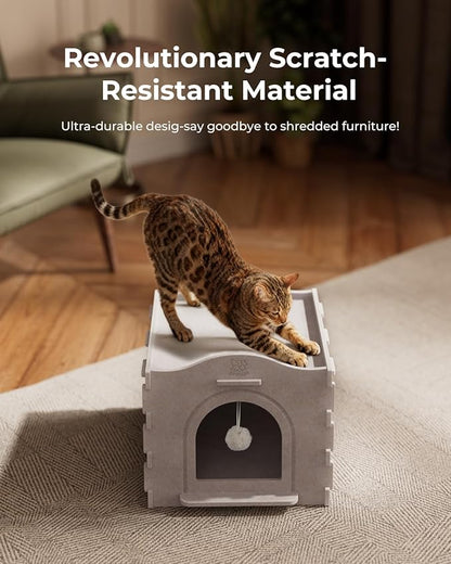 Apasiri Cat Beds for Indoor Cats: Innovative Polyester Fiber Cat House, Cat Bed Cave for Indoor Cats, Ultra-Strong Load-Bearing Capacity, Sturdy and Scratch-Resistant, Compatible with Heating Pads