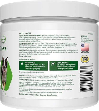 YuMOVE Hip & Joint Supplement for Dogs - With Glucosamine Chondroiton, Green Lipped Mussel , Hyaluronic Acid, and Omega 3 Joint Supplement for Stiffness and Mobility - 60 Chews (Small/Medium Dogs)