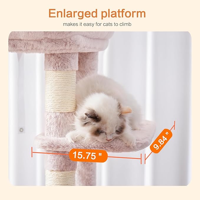 Heybly Cat Tree for Large Cats 20lbs Heavy Duty,60 inches XXL Cat Tower for Indoor Cats, Multi-Level Furniture Condo with Big Padded Plush Perch, Cozy Basket, Muchroom HCT050MU