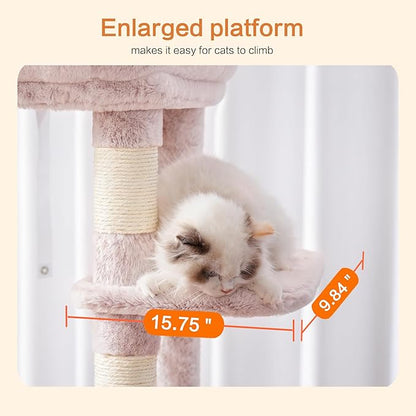 Heybly Cat Tree for Large Cats 20lbs Heavy Duty,60 inches XXL Cat Tower for Indoor Cats, Multi-Level Furniture Condo with Big Padded Plush Perch, Cozy Basket, Muchroom HCT050MU