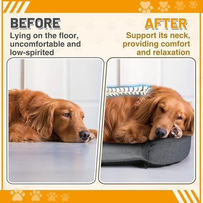 Dog Pillow Benefit for Cervical Vertebra/Neck -Dog Calming Pillow for Soothing Joints and Improving Sleep, Arched Dog Bed Pillow with Sponge Support, Washable for Large Dogs, L