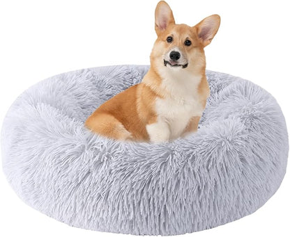 HYQ Small Dog Bed, Pet Beds for Small Dogs, Cat Beds for Indoor Cats, Fluffy Faux Fur Plush Small Dog Bed, Washable Puppy Bed with Anti-Slip Bottom, Dog Bed Small Size Dog (Light Gray, 24 Inch)