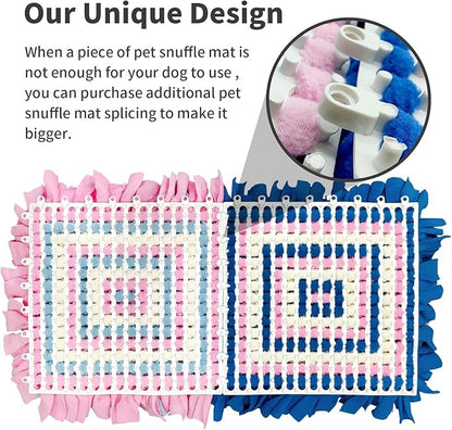 Pet Snuffle Mat for Dogs, Dog Feeding Mat, Nosework Training Mats for Foraging Instinct Interactive Puzzle Toys (Pink&SkyBlue&White)