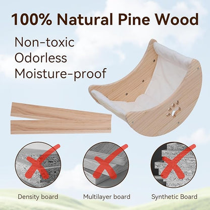 Cat Window Perch Hammock Bed for Indoor Cats Wooden Moon Cat Shelves with Strong Suction Cup Cat Furniture for Sleep Watch Birds Sunbathing Soft Warm Pet Bed