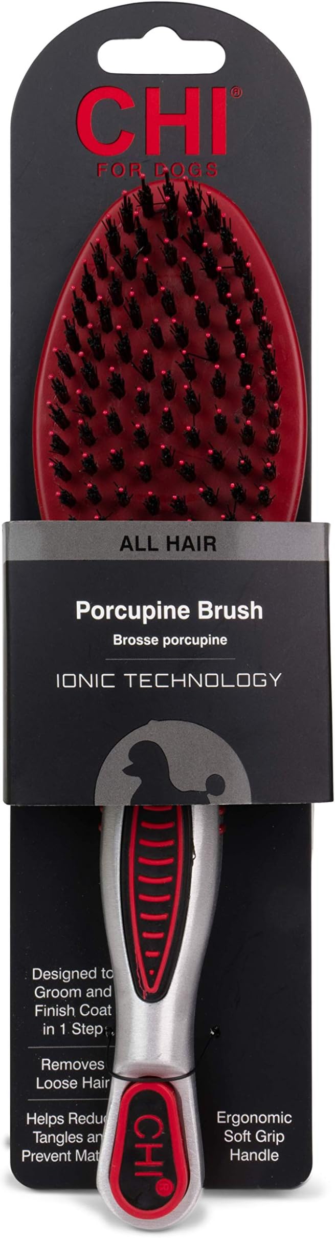 CHI Dog Brush for, Porcupine Brush for Dogs - Grooming Tools for Dogs & Puppies, Removes Mats and Tangles, Ionic Technology, Ergonomic Soft Grip Handle, Suitable for All Hair Types