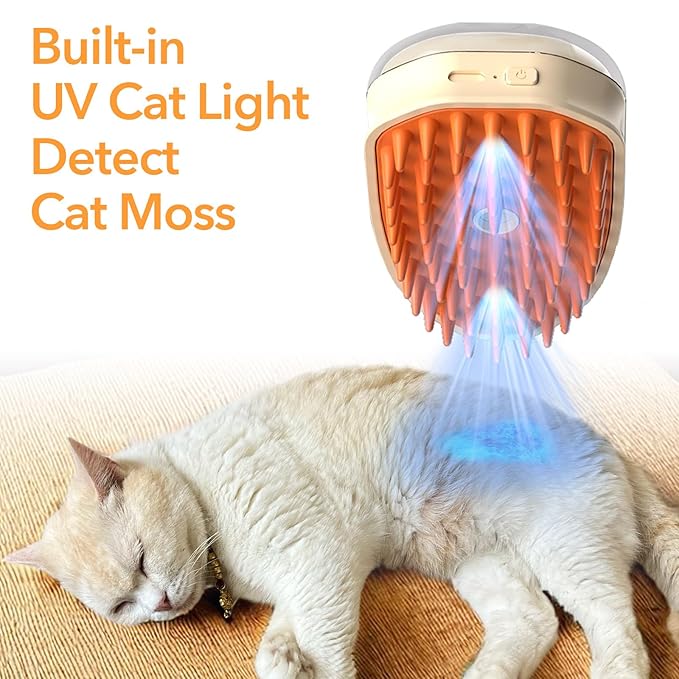 4-in-1 Pet Steam Brush, Nano Steamy Brush for Shedding, Hair Remover, Built-in Wood's Lamp, Dog Detangler Spray Dematting Brush, Cloud Care Water Brush for indoor Cats & Dogs (UV)