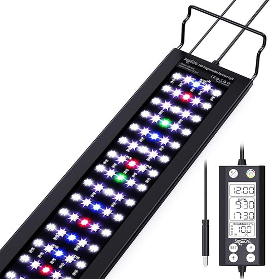 SEAOURA Aquarium Light with Temp Alarm, 36-42in Full Spectrum LED Lights, 24/7 Programmable with Power Off Memory, WRGB Custom, 20 Level Dimmable Brightness for Freshwater Fish Tanks