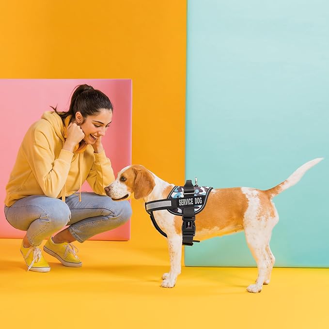 Dogline Unimax Service Dog Harness Vest with Removable Service Dog Patches Adjustable Straps Breathable Neoprene for Medical Identification Training Dogs Girth 36 to 46 in Blue Camo