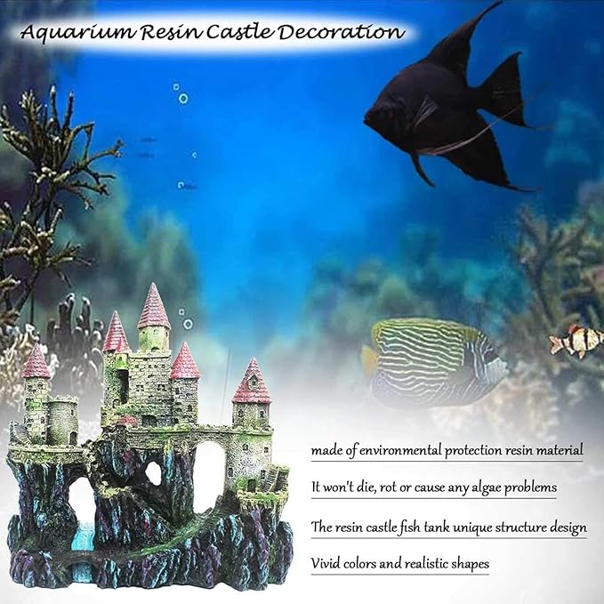 Aquarium Castle Decorations,Resin Castle for Fish Tank with Randomly Color Plants Decor Accessories for Freshwater and Saltwater Fish Tanks (Red)