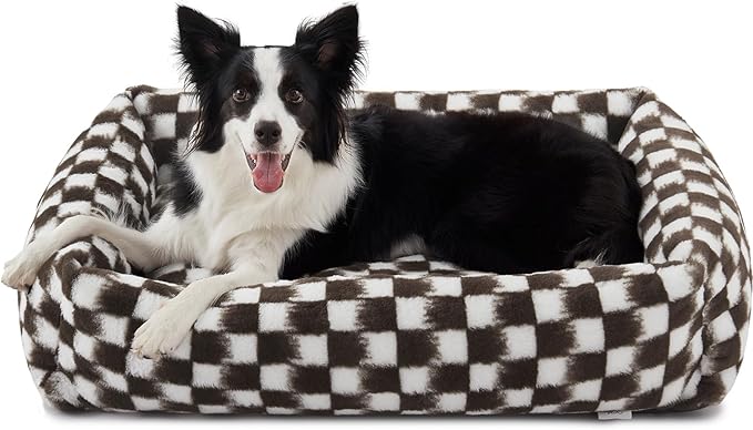 JOEJOY Dog Bed Medium Size Dog, Rectangle Washable Orthopedic Corduroy Fleece Pet Bed with Removable Zipper Cover, Cute Soft Calming Puppy Bed with Non Skid Bottom