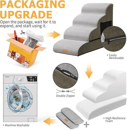 Topmart High Density Foam Dog Steps 4 Tiers,Extra Wide Deep Pet Steps,Non-Slip Pet Stairs,Dog Ramp for Bed,Soft Foam Dog Ladder,Best for Older Dogs Injured,Older Pets,Cats with Joint Pain