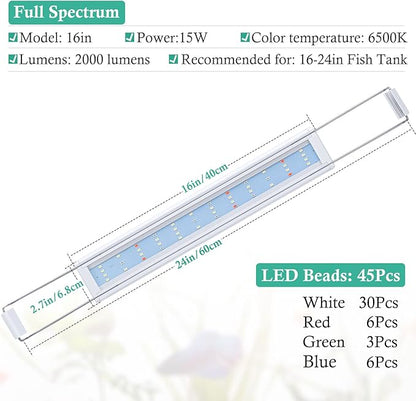 HITOP Full Spectrum LED Aquarium Light – 16-24” Classic Fish Tank Light with Timer, Aquarium Plant Light with Stable Extendable Brackets (16-24in)