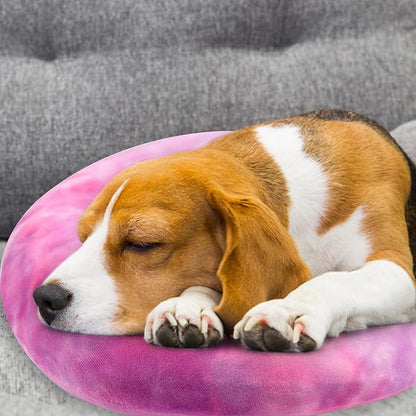 Dog Pillow, U-Shaped Dog Calming Pillow for Pet, Soft Dog Neck Pillow Machine Washable Dog Bed Pillow for Dog and Cat Enhance Sleep Quality(Tie-dye Rose Purple, Large)