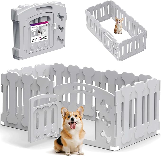 Dog Playpen, Puppy Playpen for Small Dogs, Indoor Dog Play Pen with Door & Lockable Gate, Foldable Portable Pet Fence, 61" x 61" x 24", Easy to Assemble