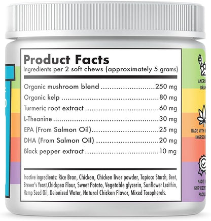 Mushroom Complex Treats for Dogs with Reishi, Shiitake, and Turkey Tail Mushrooms for Cognition and Immune Boosting Supports Digestive Health and Reduces Inflammation DHA EPA Turmeric Kelp (120pcs)