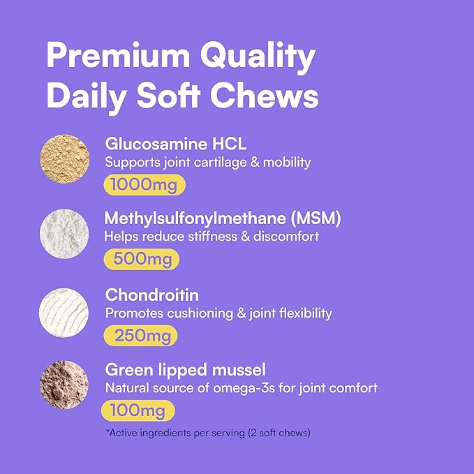 Advanced Hip & Joint Supplement for Dogs - 90 Soft Chews with Glucosamine, MSM, Chondroitin & Multivitamins - Helps Mobility, Flexibility & Arthritis Relief - Made with Pasture-Raised Chicken