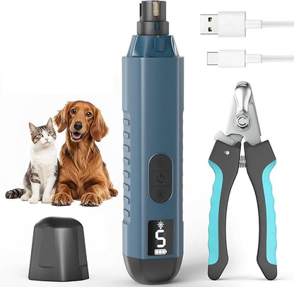 Dog Nail Grinder, Dog Nail Trimmers and Clippers Kit, 5 Speeds Nail Grinder for Dogs, Rechargeable Dog Nail Grinder with LED Light, Nail Grinder for Dogs Quiet, Nail Trimmer Nail Grinder for Dogs Cats