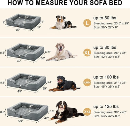Memory Foam XXL Dog Bed with Bolsters, Cooling Dog Beds for Extra Large Dogs, Waterproof Orthopedic Dog Couch Bed with Removable Washable Cover and Nonskid Bottom(XX-Large,Grey)