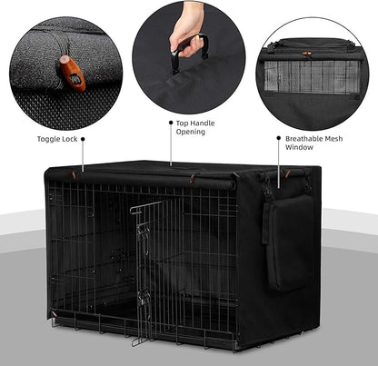 600D Dog Crate Cover, Waterproof Pet Kennel Cover with Storage Bag Cover Fit for 36 Inch Wire Crate Dog Cage, 36 Inches, Black