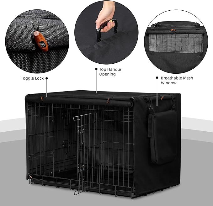 600D Dog Crate Cover, Waterproof Pet Kennel Cover with Storage Bag Fit for 48 Inch Wire Crate Dog Cage, 48 Inches, Black