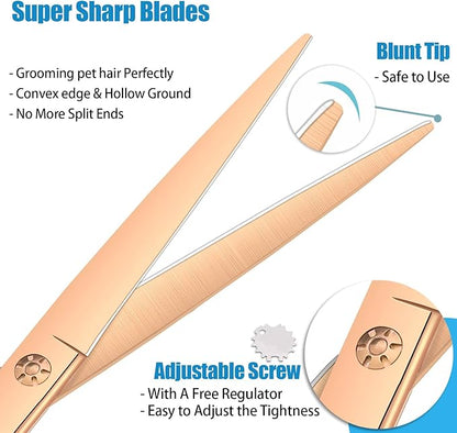 7.5" Dog Grooming Scissors Trimming Cutting Shears Professional for Dog Cat Pet Animal Grooming on Face and Paws Gold