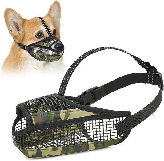 Dog Muzzle for Large Medium Small Dogs, Soft Mesh Muzzle for Dogs with Reflective Adjustable Strap, Prevent Biting Chewing and Licking, Dog Nose Open Design for Reduction Friction (Camo, S)