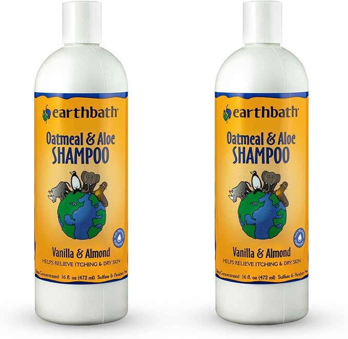 earthbath Oatmeal & Aloe Dog Shampoo - Oatmeal Shampoo for Dogs, Dry Itchy Skin Relief, Hypoallergenic Anti Itch Puppy Shampoo for Sensitive Skin, Tear Free Pet Wash - Vanilla & Almond, 16 oz (2 Pack)