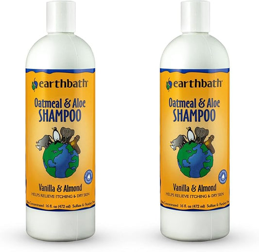 earthbath Oatmeal & Aloe Dog Shampoo - Oatmeal Shampoo for Dogs, Dry Itchy Skin Relief, Hypoallergenic Anti Itch Puppy Shampoo for Sensitive Skin, Tear Free Pet Wash - Vanilla & Almond, 16 oz (2 Pack)