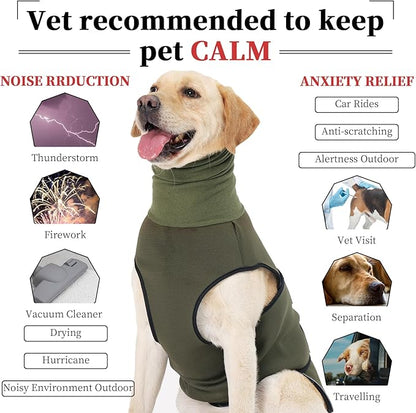 ROZKITCH Dog Calming Hoodie, Anti-Anxiety Vest for Storms & Fireworks, Adjustable Breathable Dog Shirt with Ear Wrap for Comfort ArmyGreen M